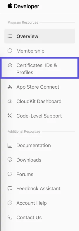 Apple Developer Console - Certificates, Identifiers & Profiles