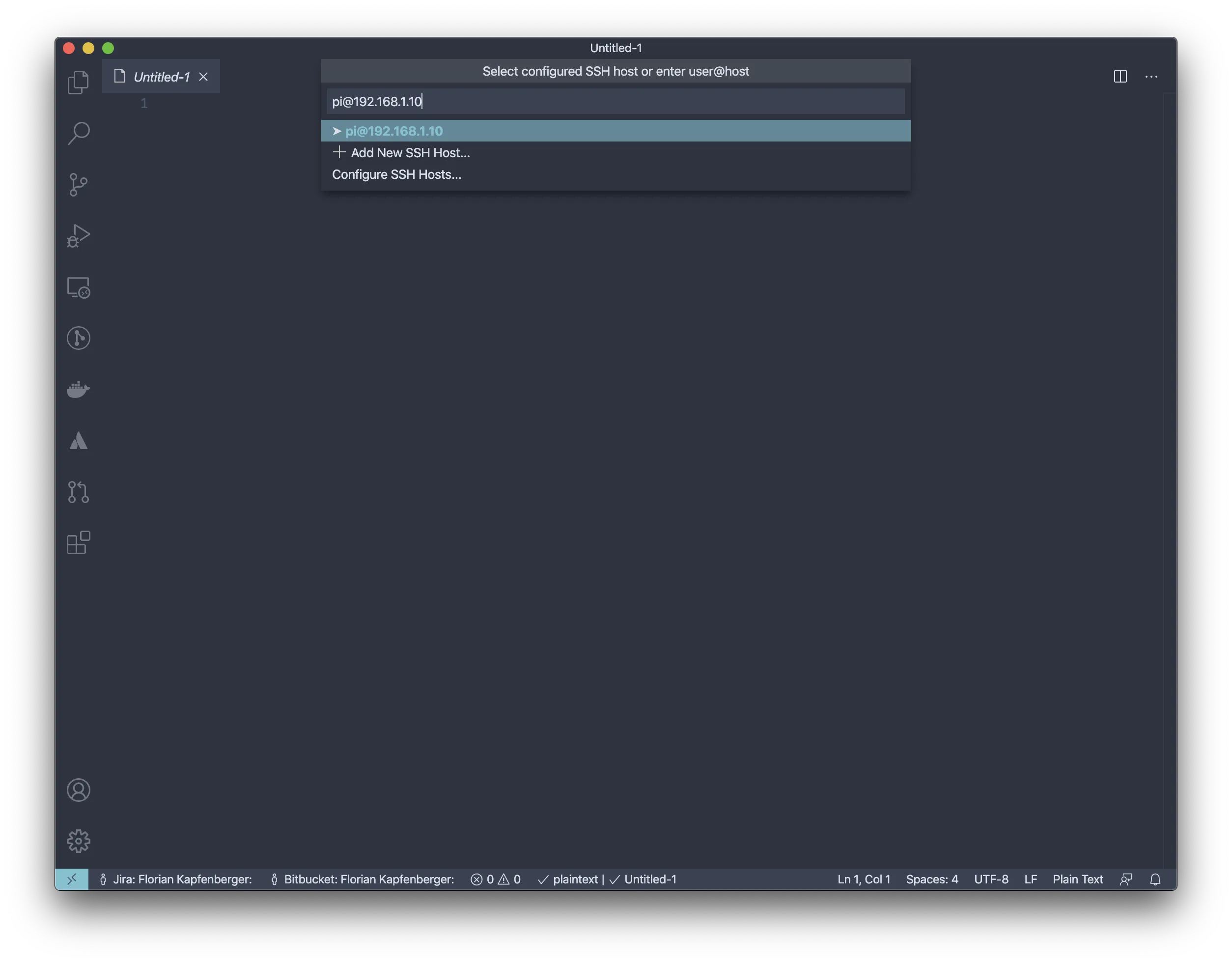 Remote - SSH connection syntax