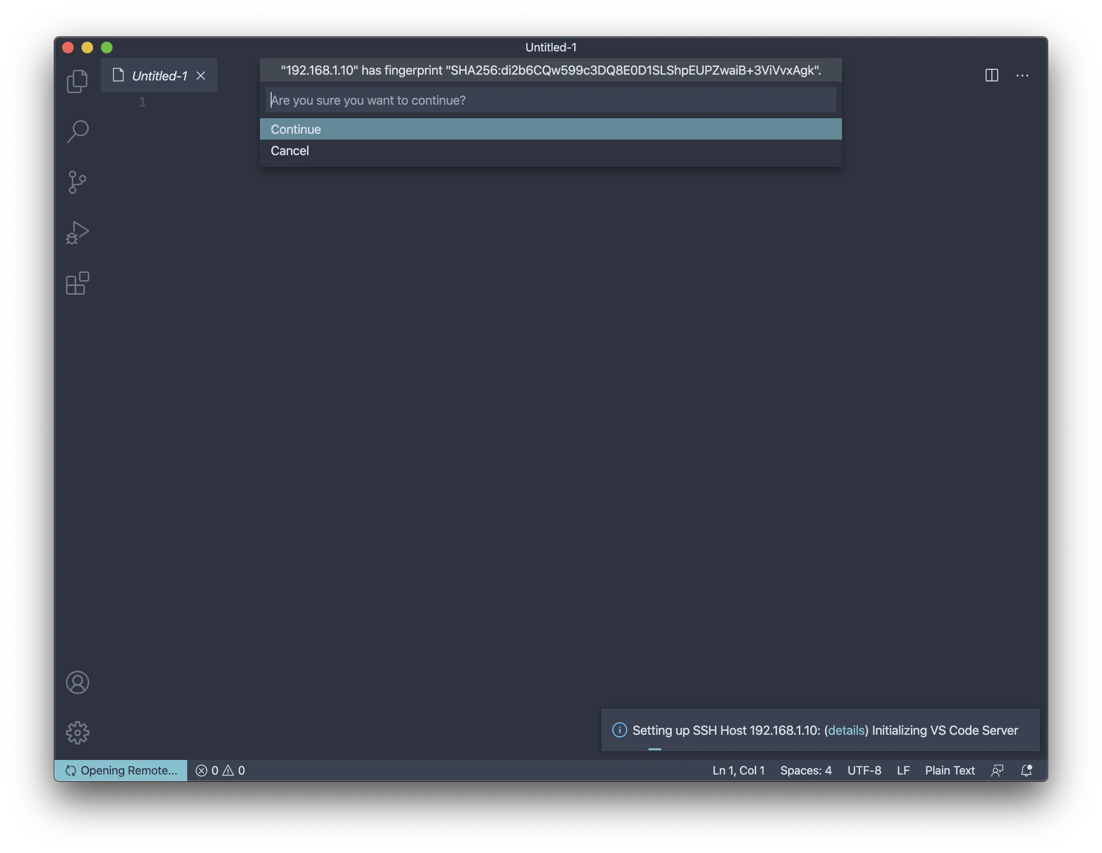 Remote - SSH fingerprint confirmation